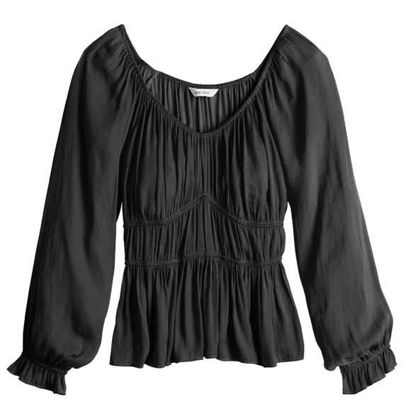 NWT Nine West Women’s Satin Peplum Long Sleeve Top in Black XXL - Picture 2 of 7